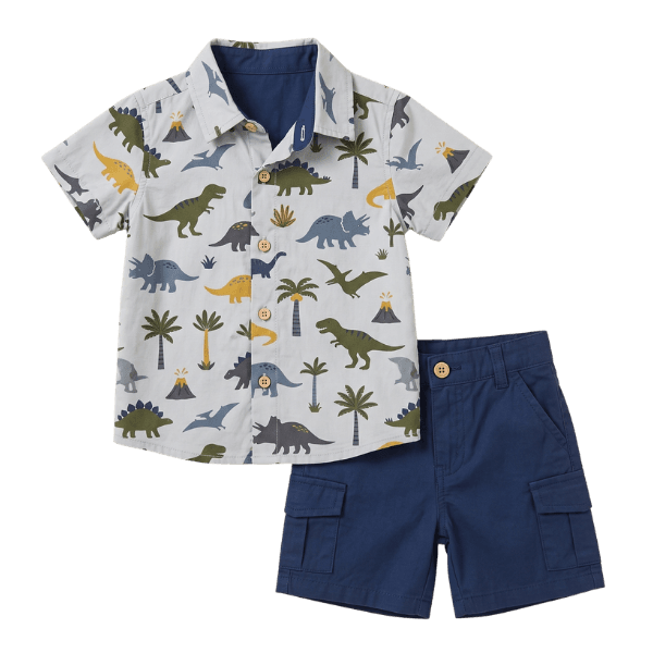Summer Safari Baby Boy Shirt & Shorts Outfit