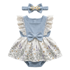 Sweet Lace Trim Newborn Summer Outfit